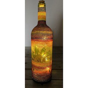 Handmade Beaded With Sunflower Decal Fairy Lights Bottle Yellow Orange Brown